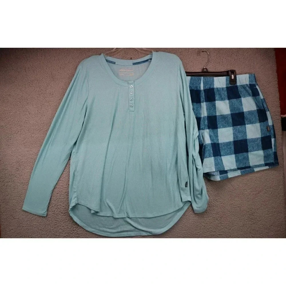 Eddie Bauers‎ Women's Pajama Set-XL-Shorts-Hi/Lo Top-Long Sleeves